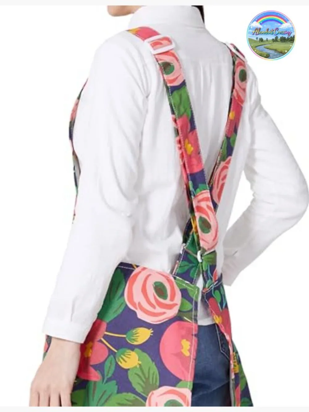Adjustable Cross Back Apron with Pockets Cotton Linen Blend Full Length